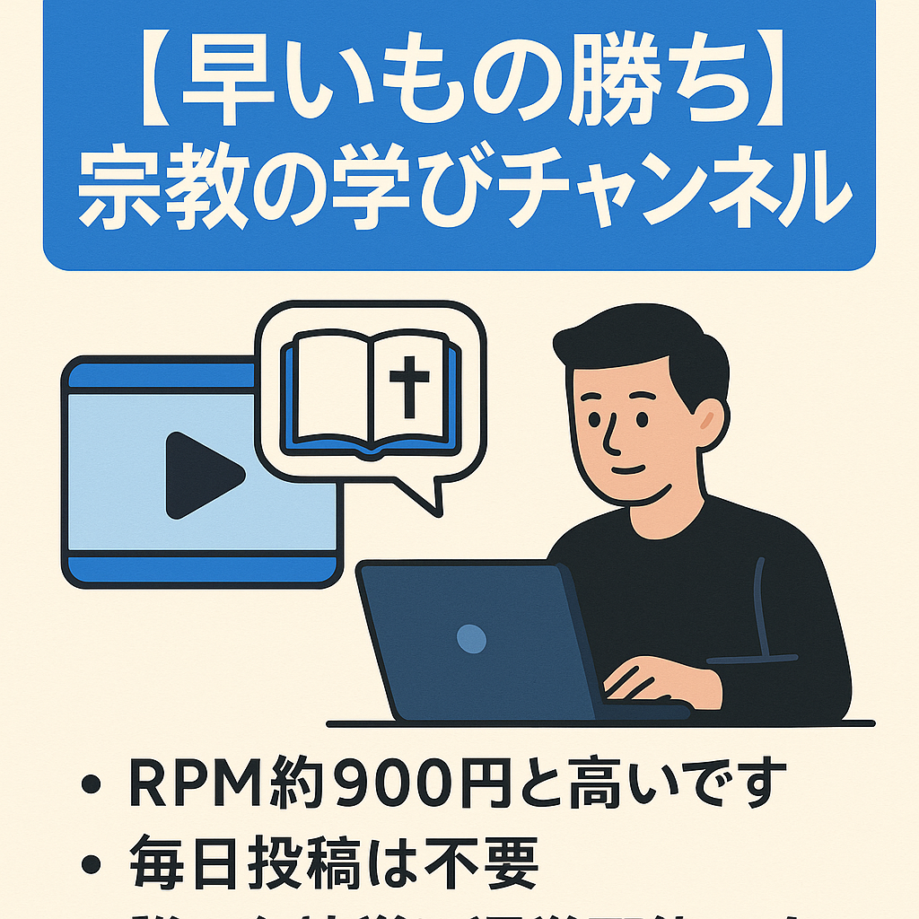 【早いもの勝ち】RPM約900円！宗教の学びチャンネル、初心者歓迎、動画作成マニュアル付き、毎日投稿不要、即決限定値下げ可！