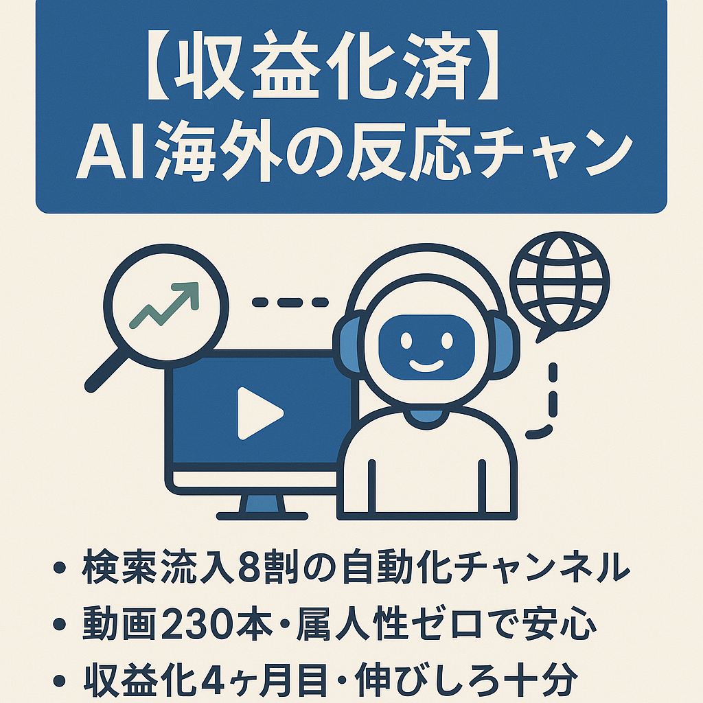 【収益化済】検索流入8割のAI海外の反応チャンネル（230本・属人性なし）