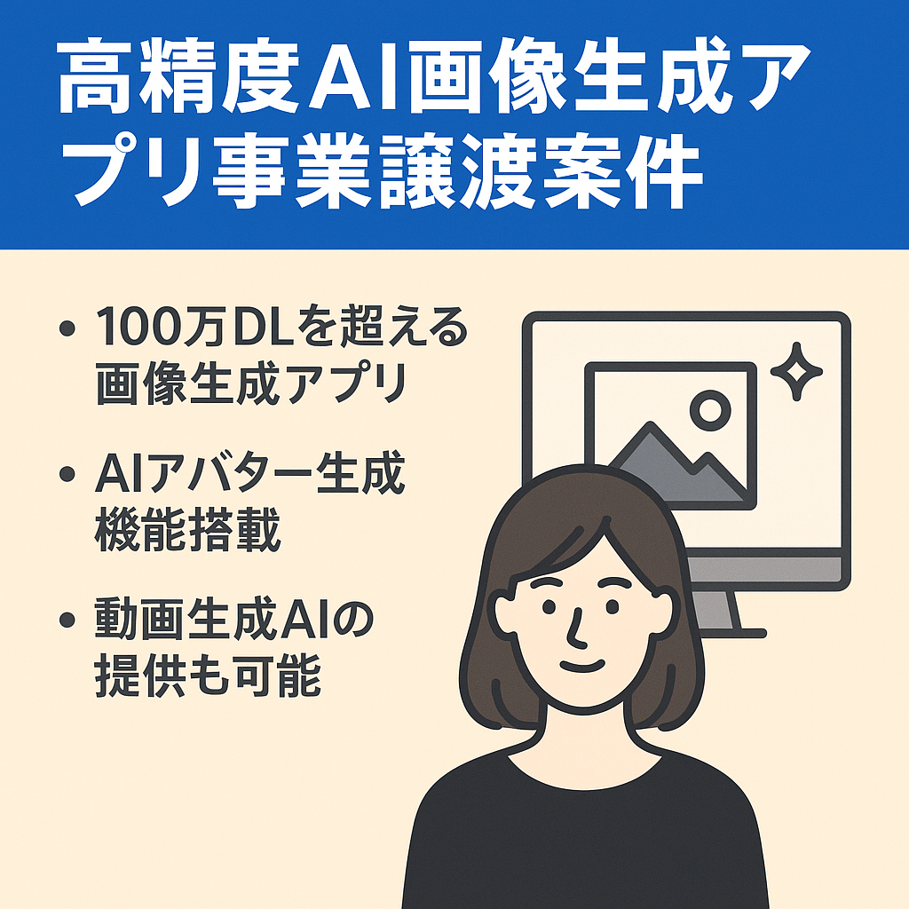高精度AI画像生成アプリ事業譲渡案件（商用利用実績あり）