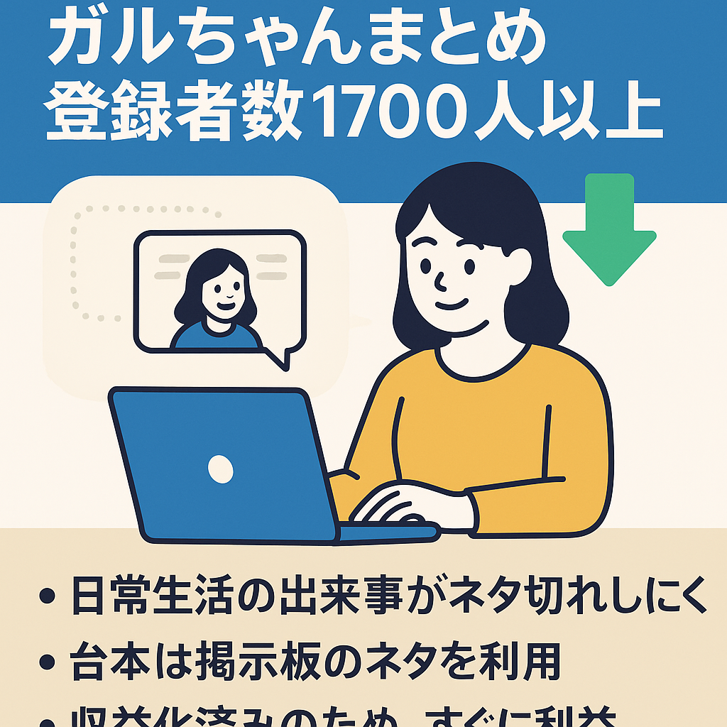 【値下げ！】収益化済み・属人性なし・ガルちゃんまとめ・登録者数1700人以上【簡単運営】