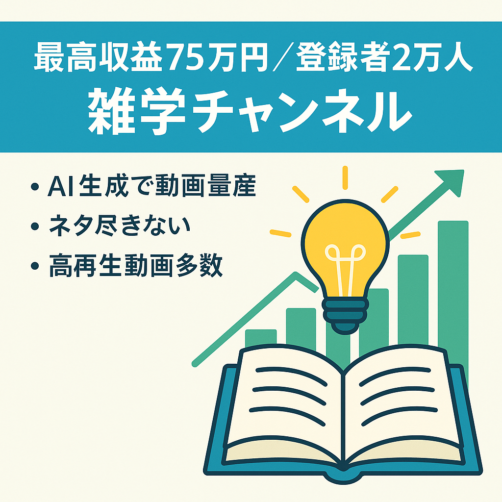 【最高収益７５万円】登録者数２万人越えの雑学チャンネル【AI利用で即運用】
