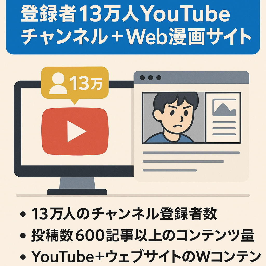 【総再生数1.5億回以上！】登録者13万人YouTubeチャンネル + Web漫画サイト セット販売  ◯フル外注可能