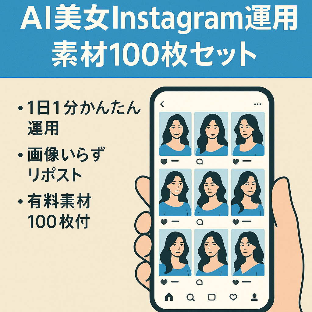 【大人気のAI美女で副業◎初心者の方の取り掛かりにオススメ】リポストなので投稿が楽で1日1分【有料会員サイト用の素材も100枚セットでお渡し】
