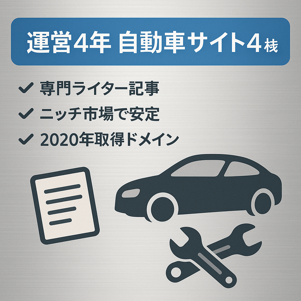 【運営歴4年】自動車関連のサイト｜メイン1サブディレ2サブドメ1合計4つ｜専門家執筆記事