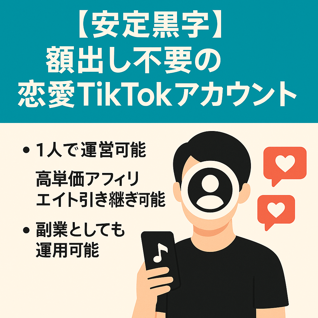 【安定黒字】フォロワー約2万人の顔出し不要！恋愛TikTokアカウント