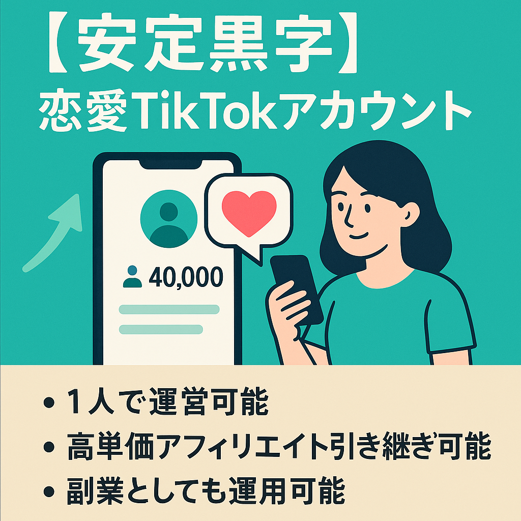【安定黒字】2アカウント合わせてフォロワー4万人越え！恋愛TikTokアカウント
