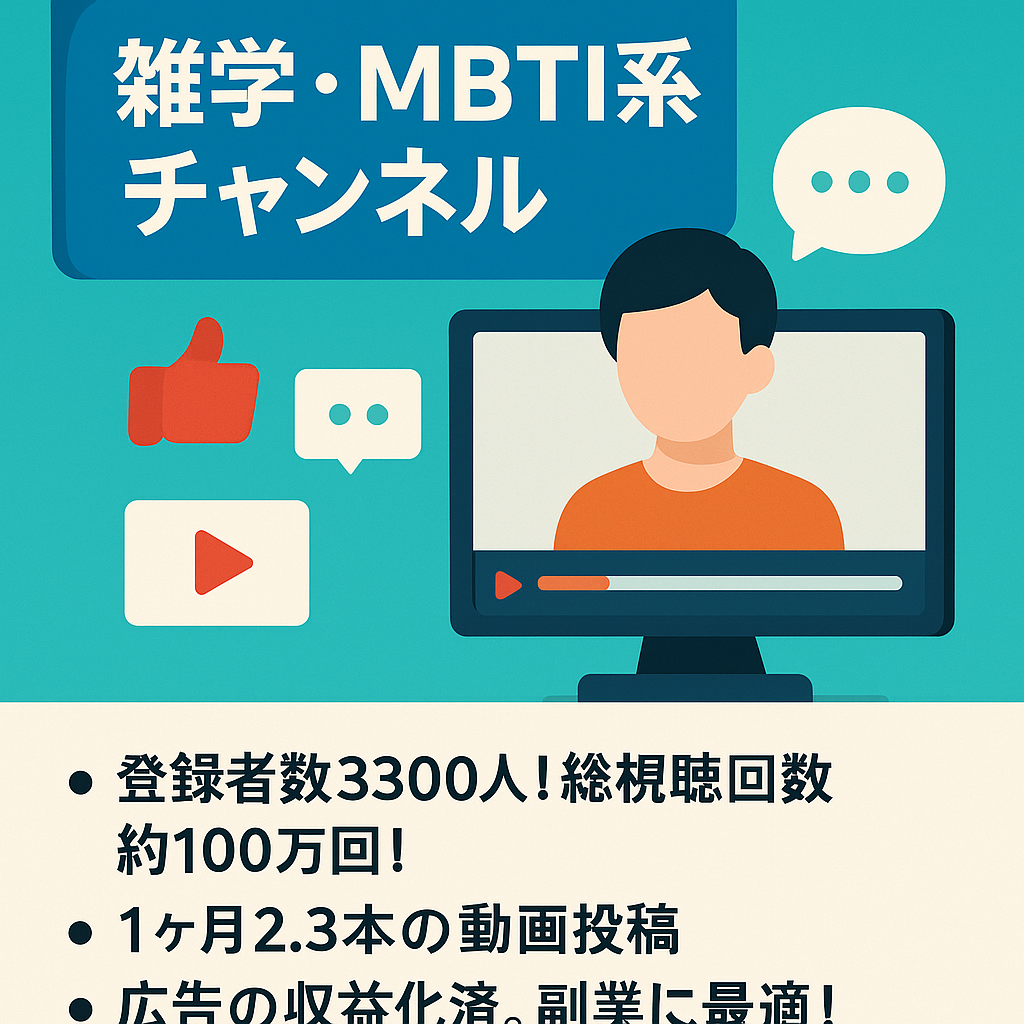【収益化済/顔出し不要】総視聴回数約100万回！登録者数3300人の雑学・MBTI系チャンネル