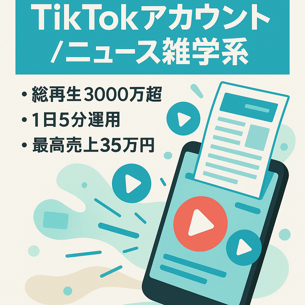 【🔥アカウント総視聴回数3000万回超🔥】 TikTok/ニュースや雑学リポスト系/属人性なし フォロワー0の状態から1日作業5分、運用5ヶ月目に月額売上高35万円を達成。