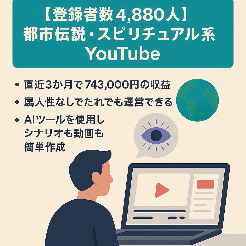 【登録者数4,880人／収益化済み／簡単AI作成】都市伝説・スピリチュアル系（宇宙・お告げ）YouTubeチャンネ ル