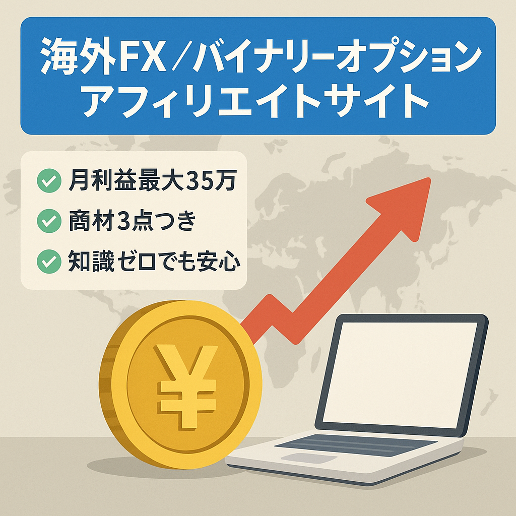 【激安高利益！月利益最大35万円】海外FXとバイナリーオプションのアフィリエイトサイト。販売可能商材3点お付けします。※値下げも可