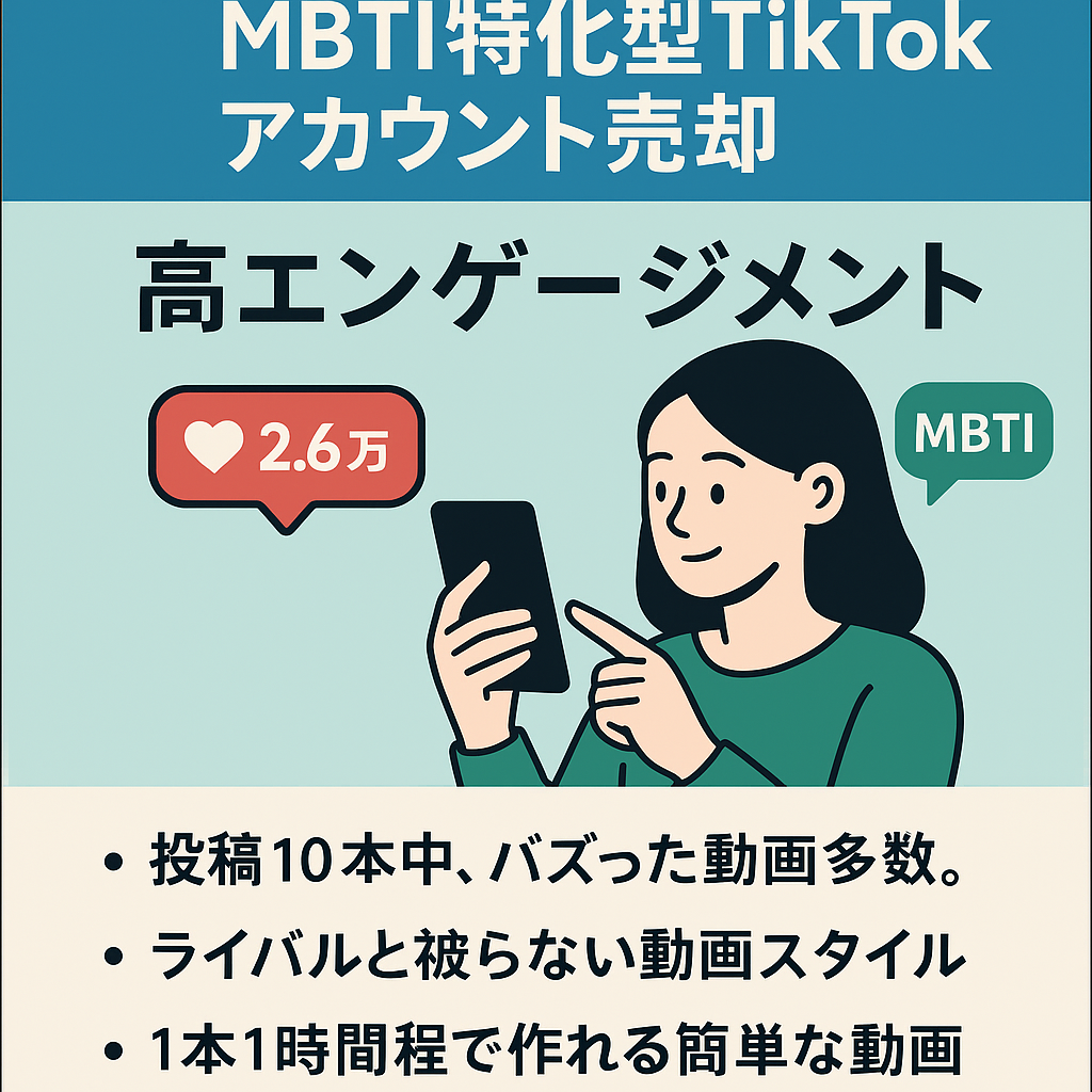 【2.6万いいね】MBTI特化型TikTokアカウント売却 高エンゲージメント