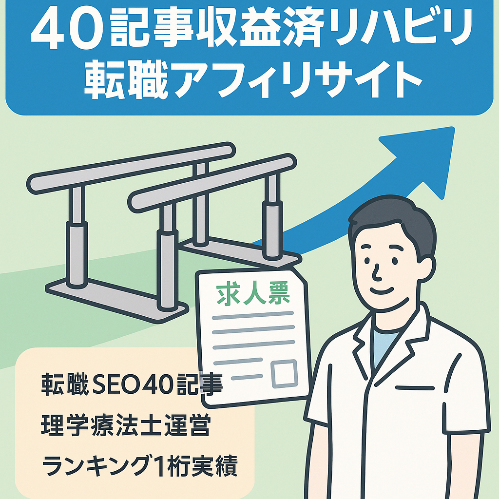 【40記事・収益化済み】リハビリ特化の転職アフェリエイトサイト