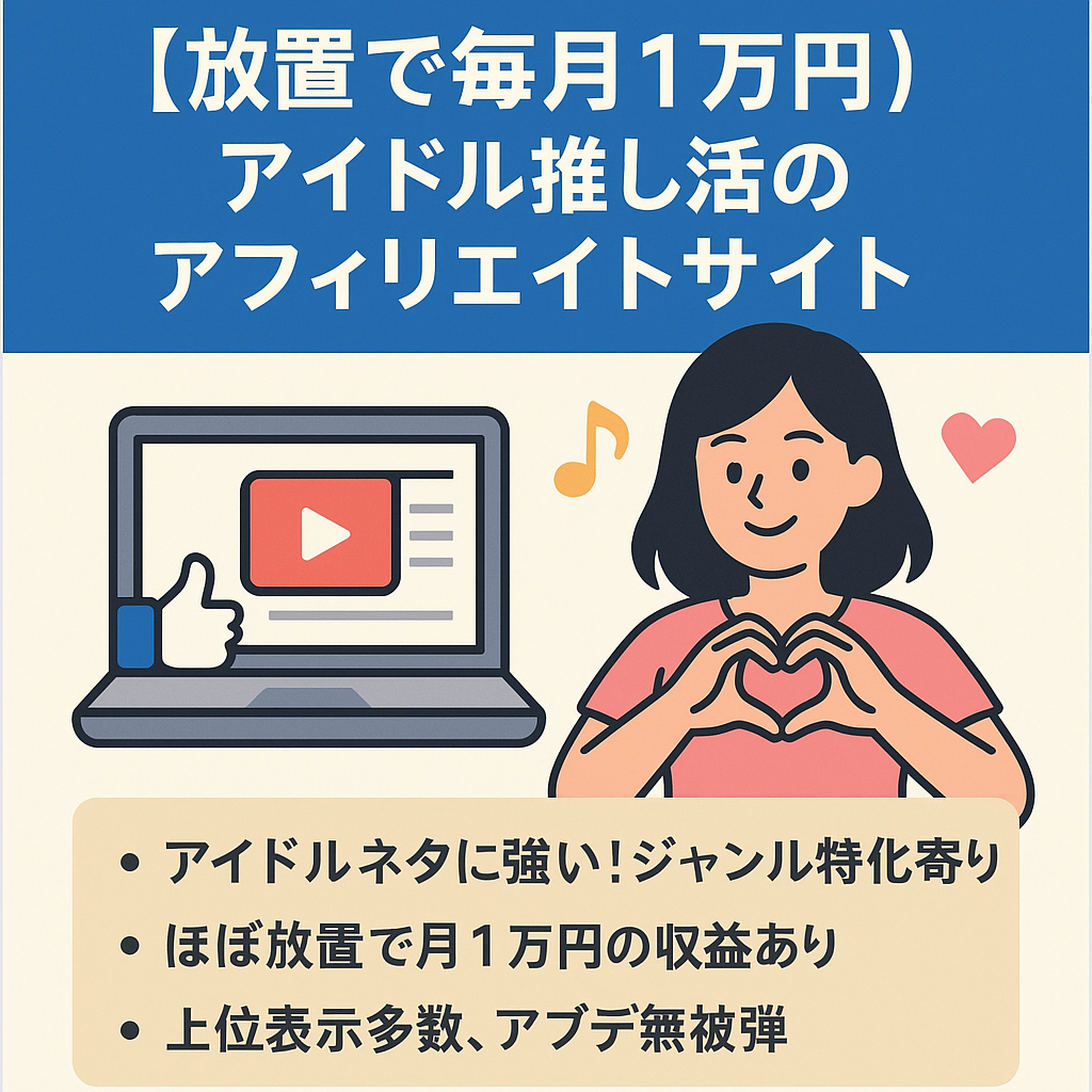 【放置で毎月１万円】アイドル推し活中心のアフィリエイトサイト！現在も上位表示多数