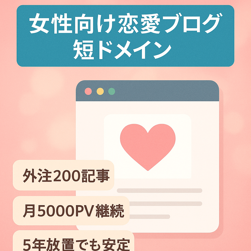 【ドメイン価値５万円】外注201記事の女性向けの恋愛ブログ月間5000ＰＶで５年放置