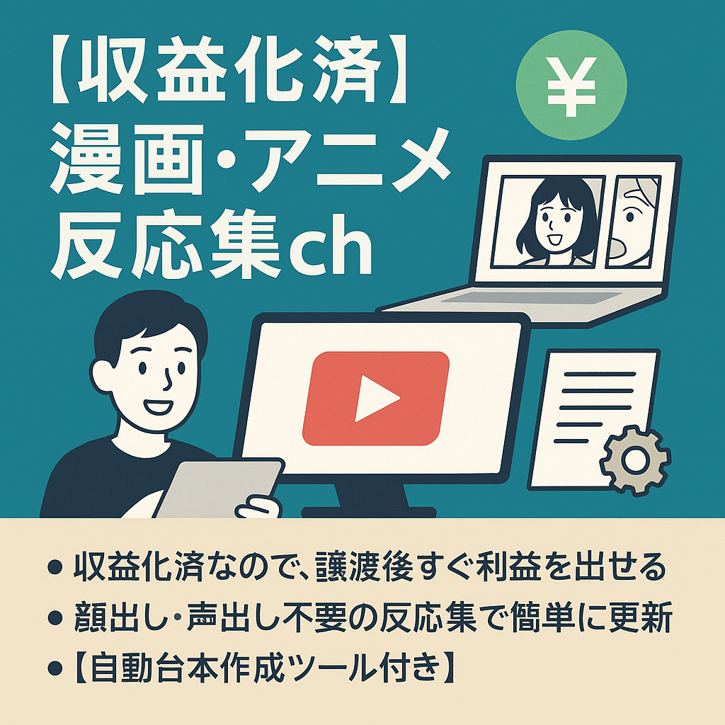 【収益化済・登録者1620人】過去最高92万再生/属人性なし/人気漫画・アニメの反応集ch【自動台本作成ツール付き】