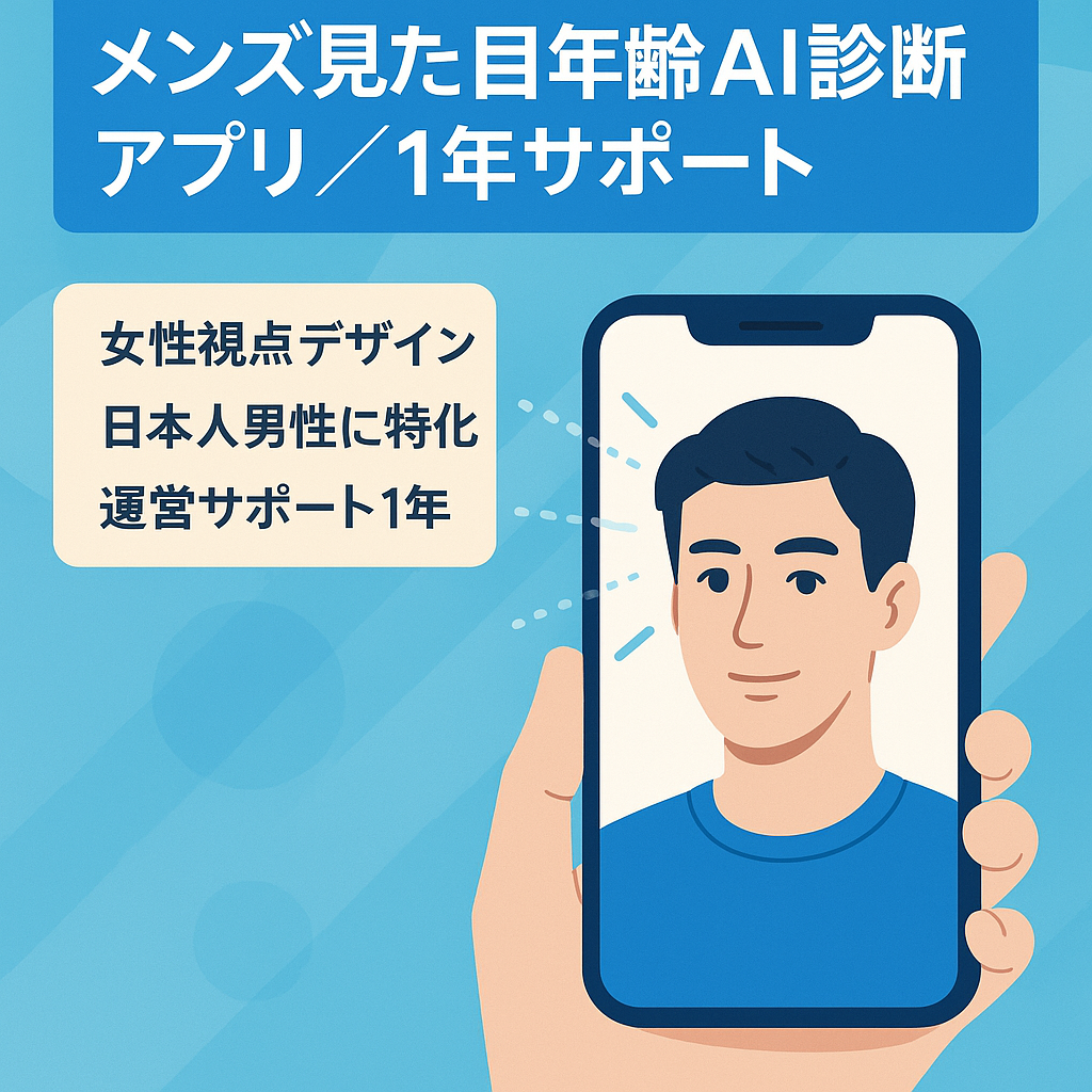 ありそうでなかった？メンズの見た目年齢を診断するAI画像診断アプリ　1年間のサポート付き！