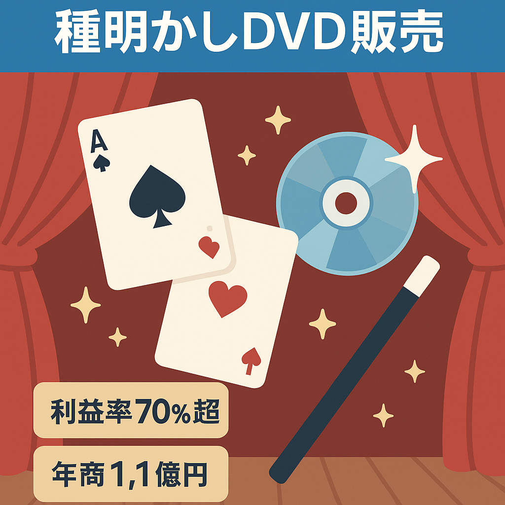 【利益率　70%以上】総売上1.1億円、総利益7,800万円！プロのオリジナルマジック・手品用品、種明かし動画DVD販売事業