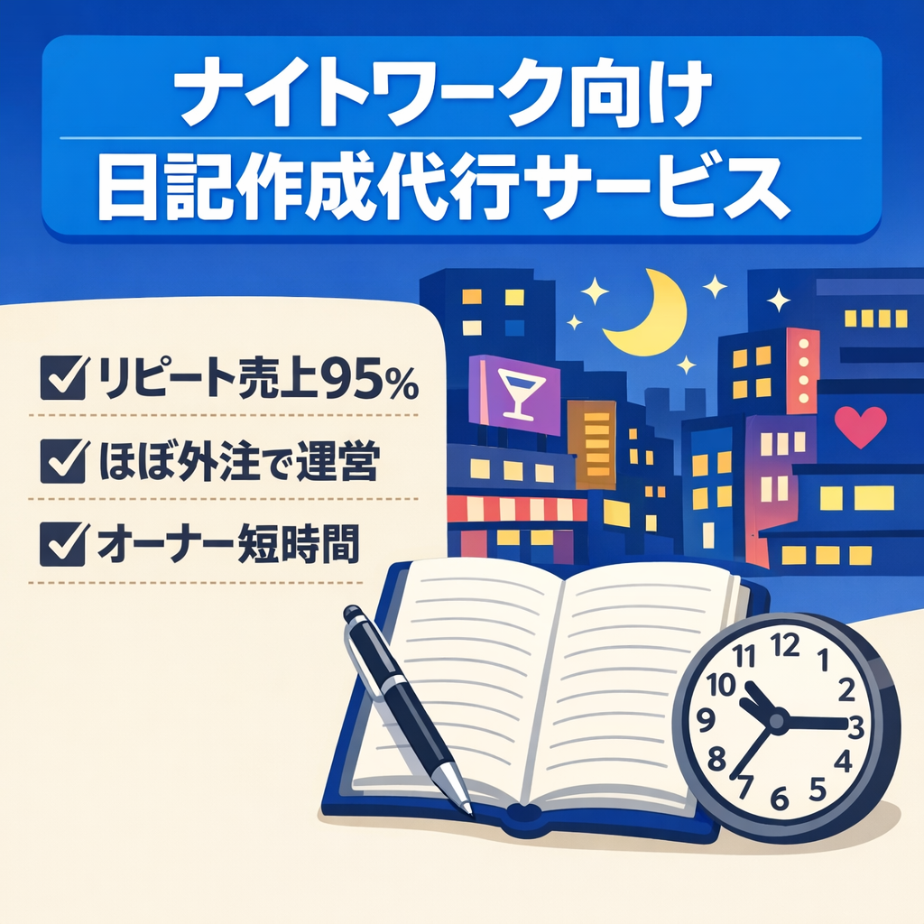 リピーター売上比率95％　ほぼ外注運営！ナイトワーク日記作成代行サービス