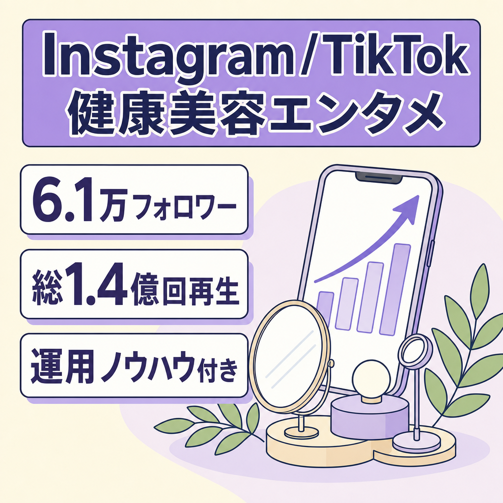 【運用3ヶ月で総フォロワー6.1万・総再生1.4億回】Instagram&TikTok（収益化）セット｜健康・美容・エンタメ系｜運用ノウハウ付き