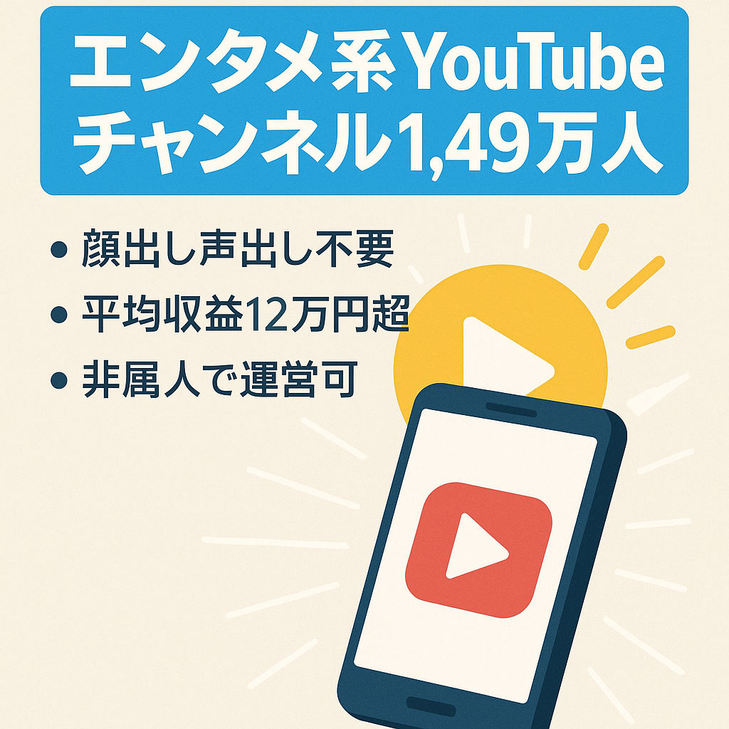 【登録者・1.49万人/平均収益12万円OVER】非属人で顔を出さずに運営可能なエンタメ系Youtubeチャンネル【即決で値下げします｜早いもの順】