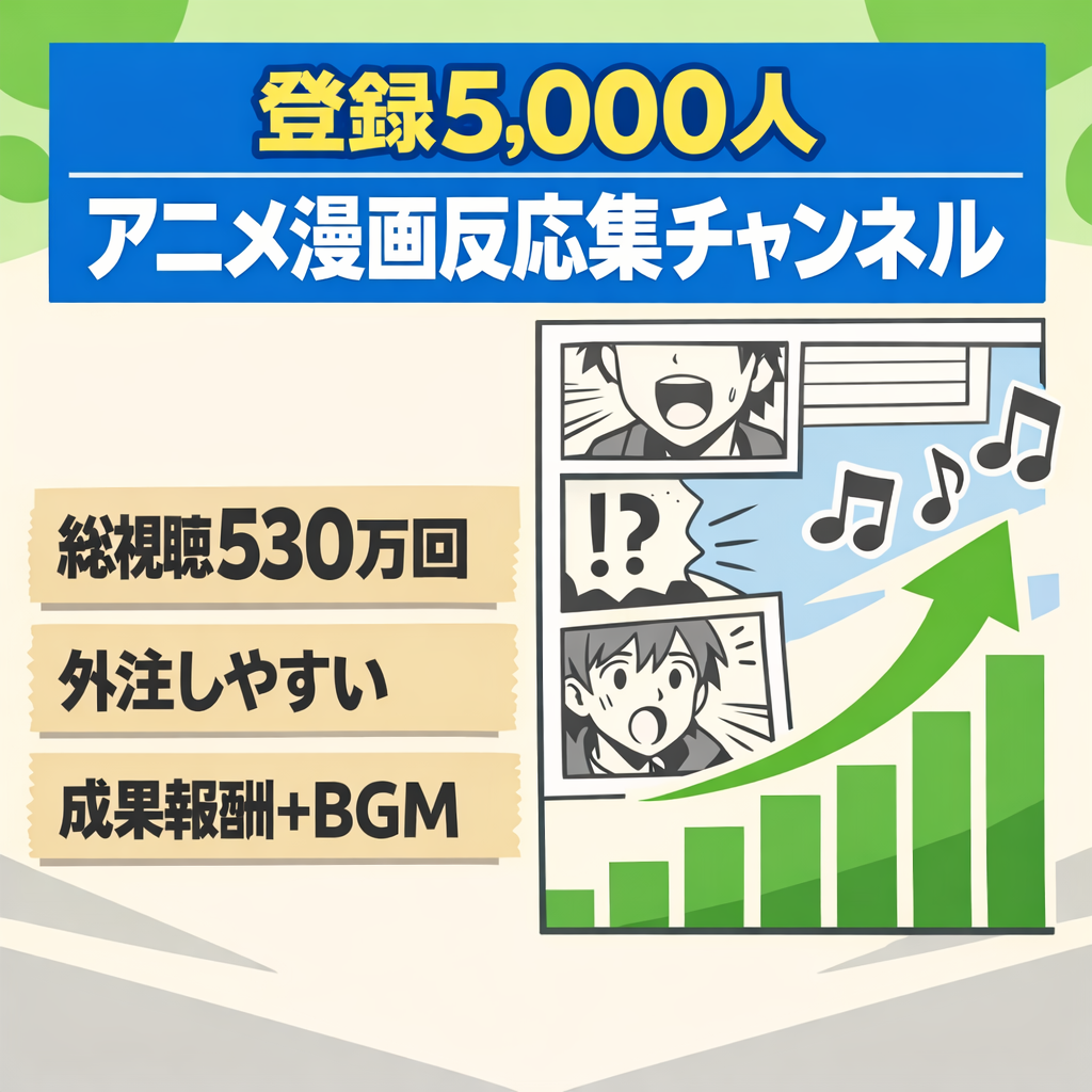 【登録者5,000人】非属人アニメ・漫画解説&反応集ショートチャンネル【総視聴回数5,300,000回】【アフィリエイト収益＋BGM収益】【収益形態→アドセンス◎】