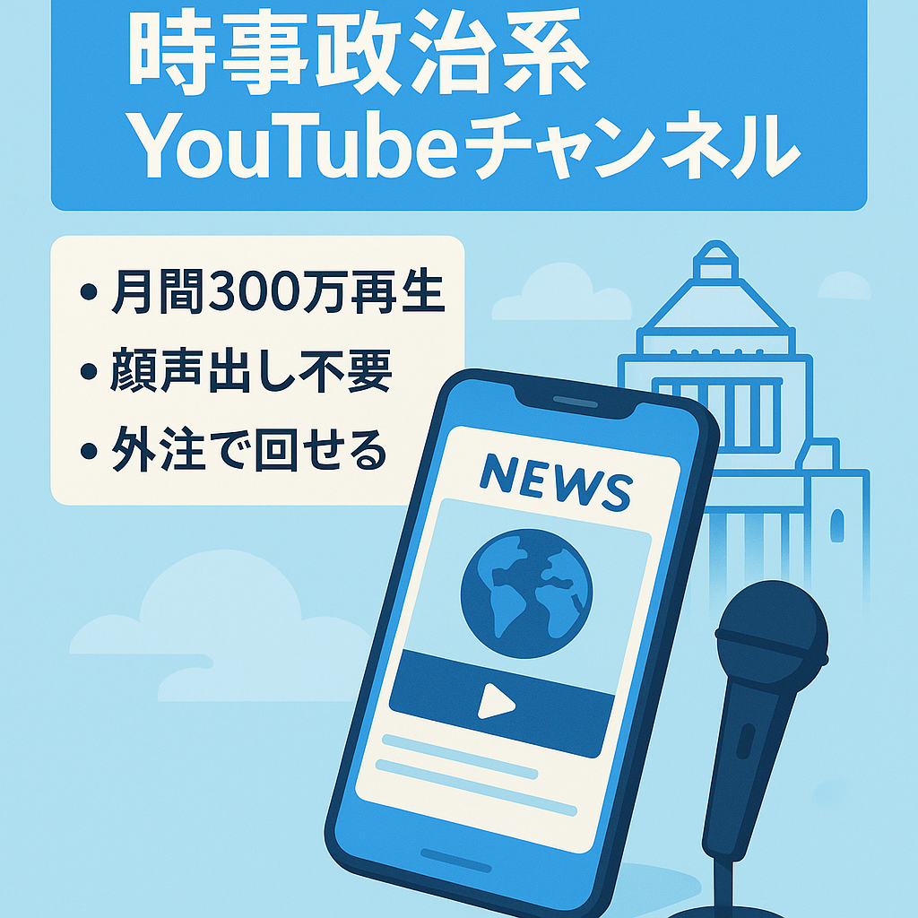 【月間300万再生】非属人/顔・声出し撮影一切不要/フル外注化可能/YouTubeチャンネル(時事・政治系)