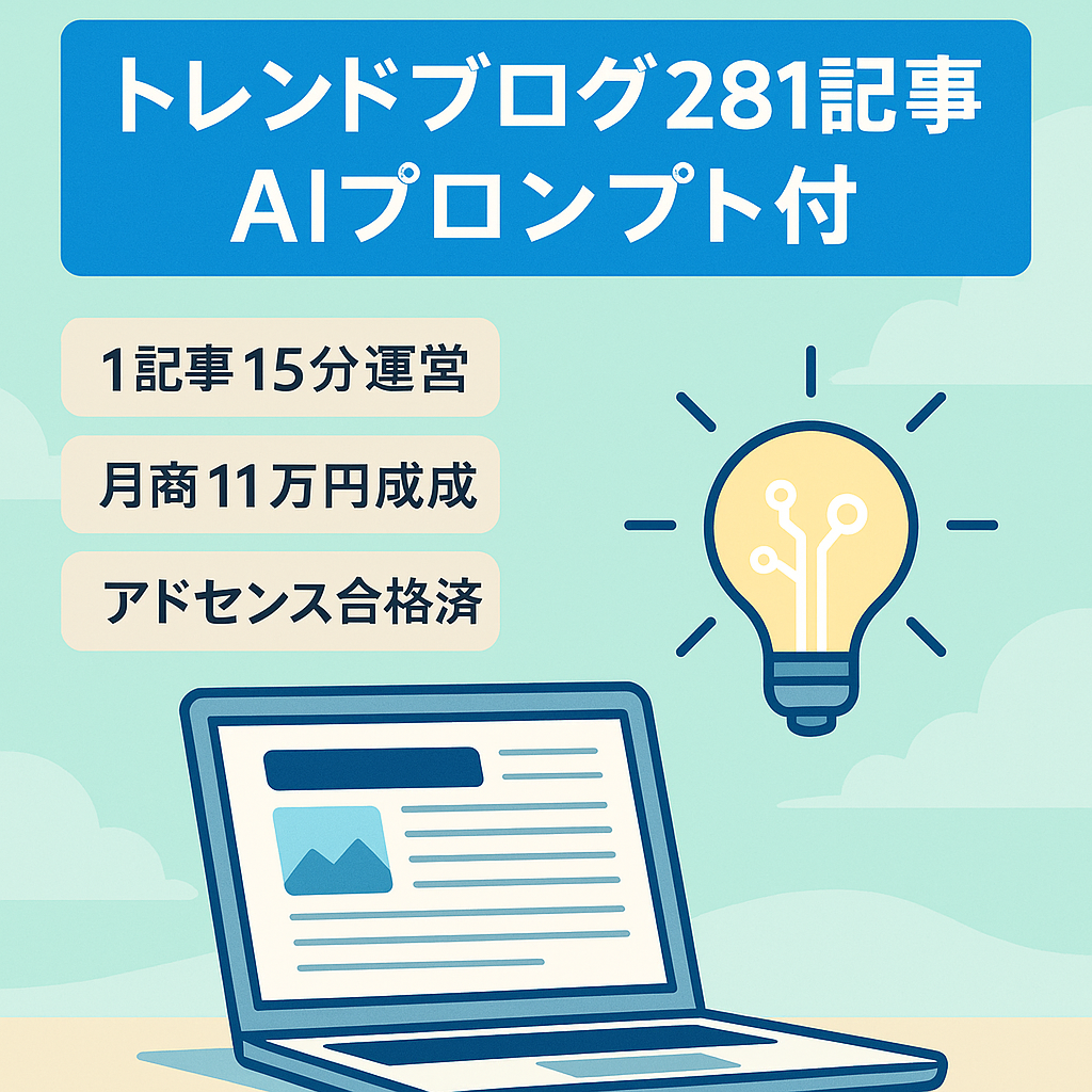 【月11万円実績のトレンドブログ281記事】◆独自開発AIプロンプトの使用権・活用ノウハウ付／1記事15分で完結する運営セット一式【即時譲渡可】