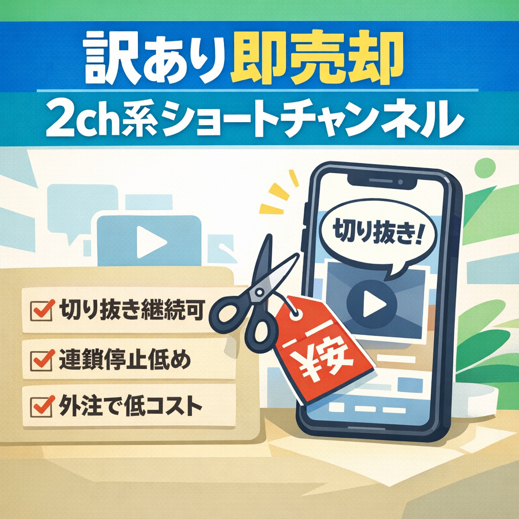 訳あり：【即売却希望】2ch系ショートチャンネル・元切り抜きチャンネル【ショート系 / 属人性なし】