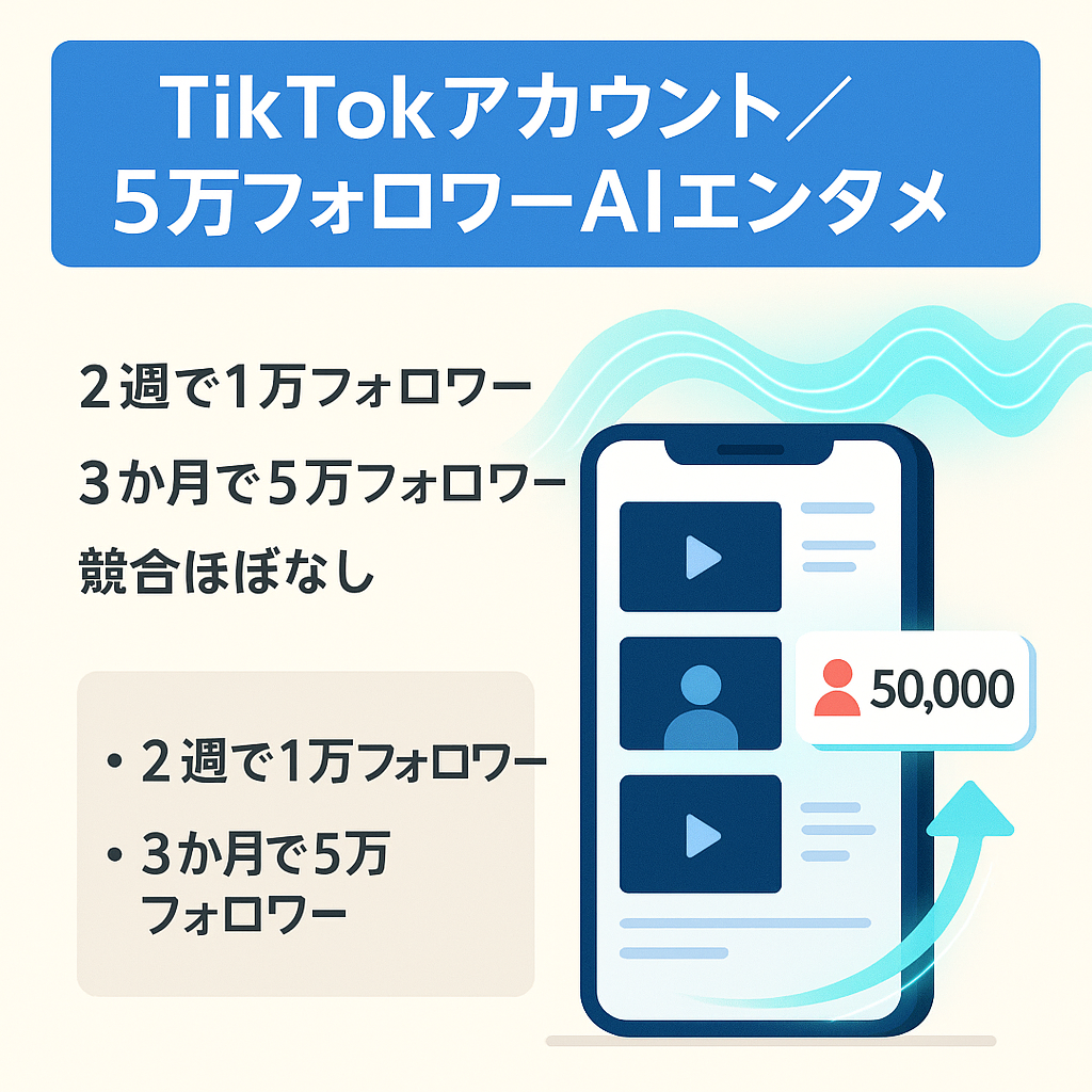 【訳アリ】【早い者勝ち！】【フォロワー5万人！】【現在もフォロワー増え続けてます！】TikTok競合の少ない希少アカウント！エンタメ系AI動画