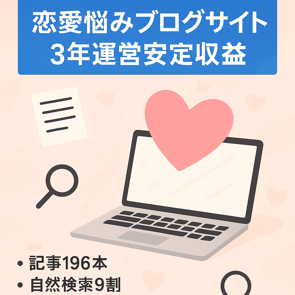 ホワイトハットSEO９割オーガニック検索【深い悩み女性向け恋愛サイト】３年運営安定した収益と今後の発展が期待！復縁/メンヘラ/追われる女