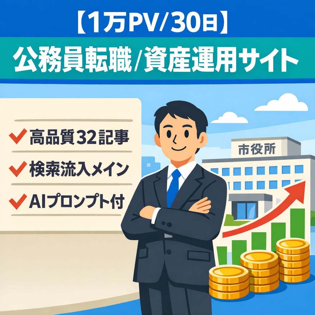 【１万PV/30日】地方公務員向け転職・資産運用に関するサイト！収益実績あり！
