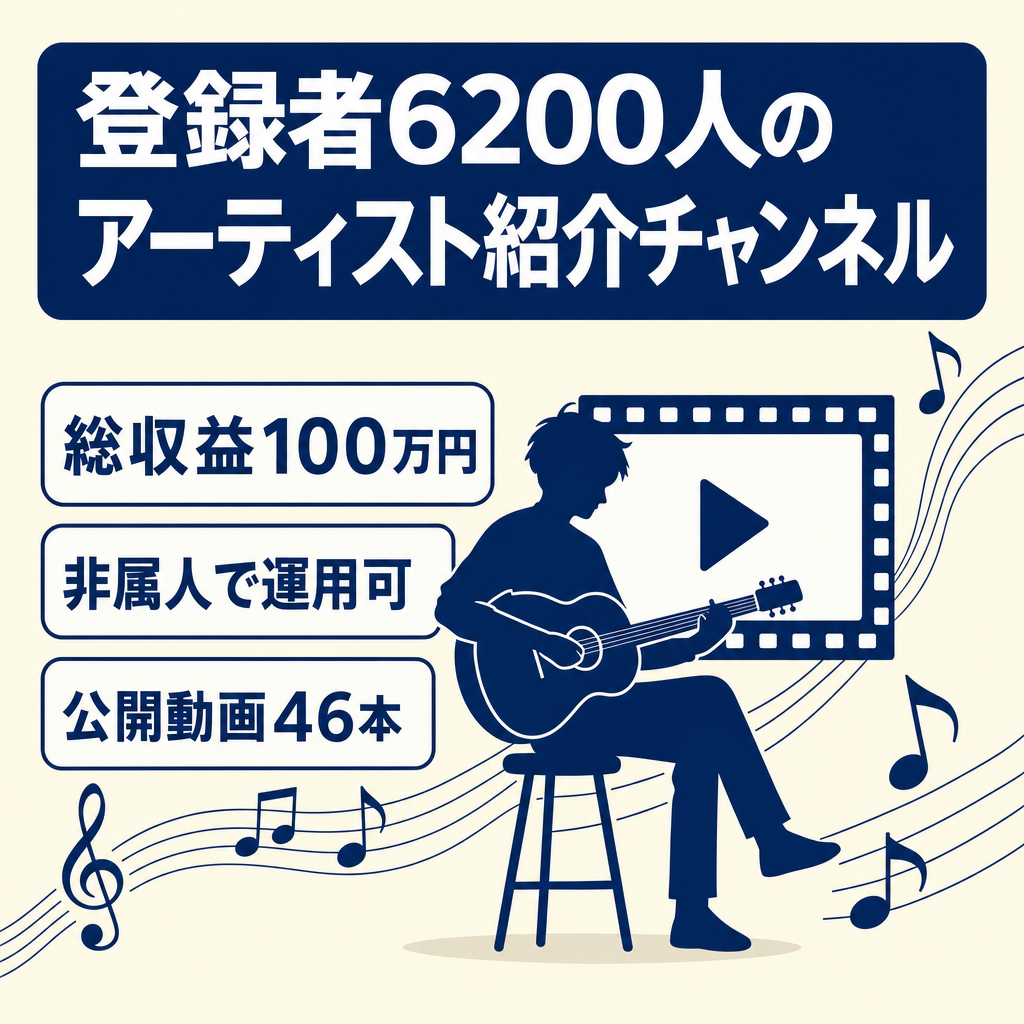 【登録者6200人・総収益100万円】アーティスト紹介チャンネル・顔出しなし・属人化なし・外注先も紹介可能