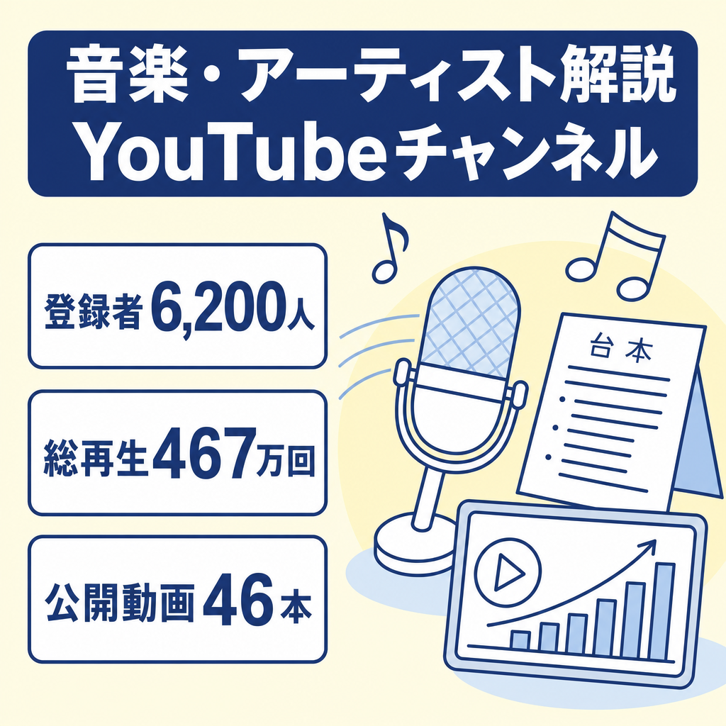 【音楽・アーティスト解説】登録者6,200人・総再生467万回｜収益化済みYouTubeチャンネル｜外注体制・テンプレート引継ぎ可