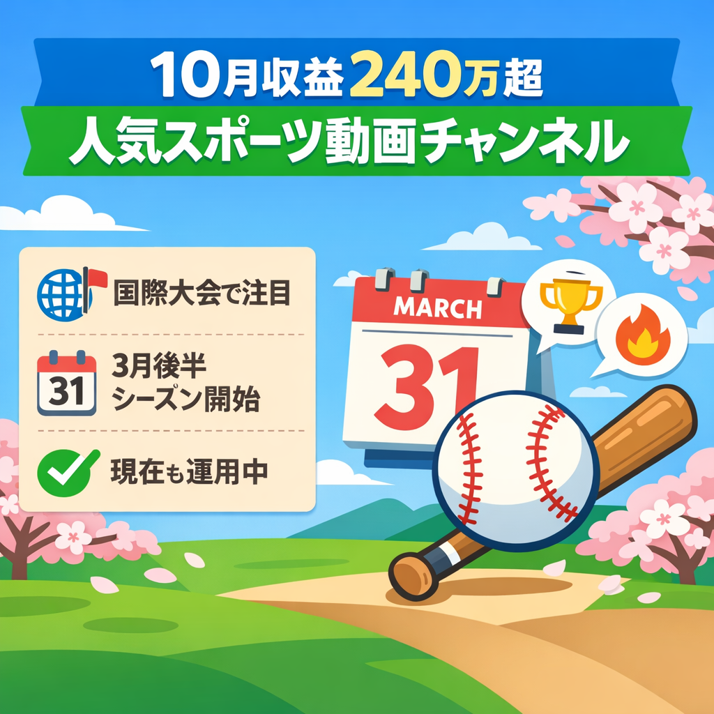 【10月収益240万超】人気のスポーツに関するチャンネル