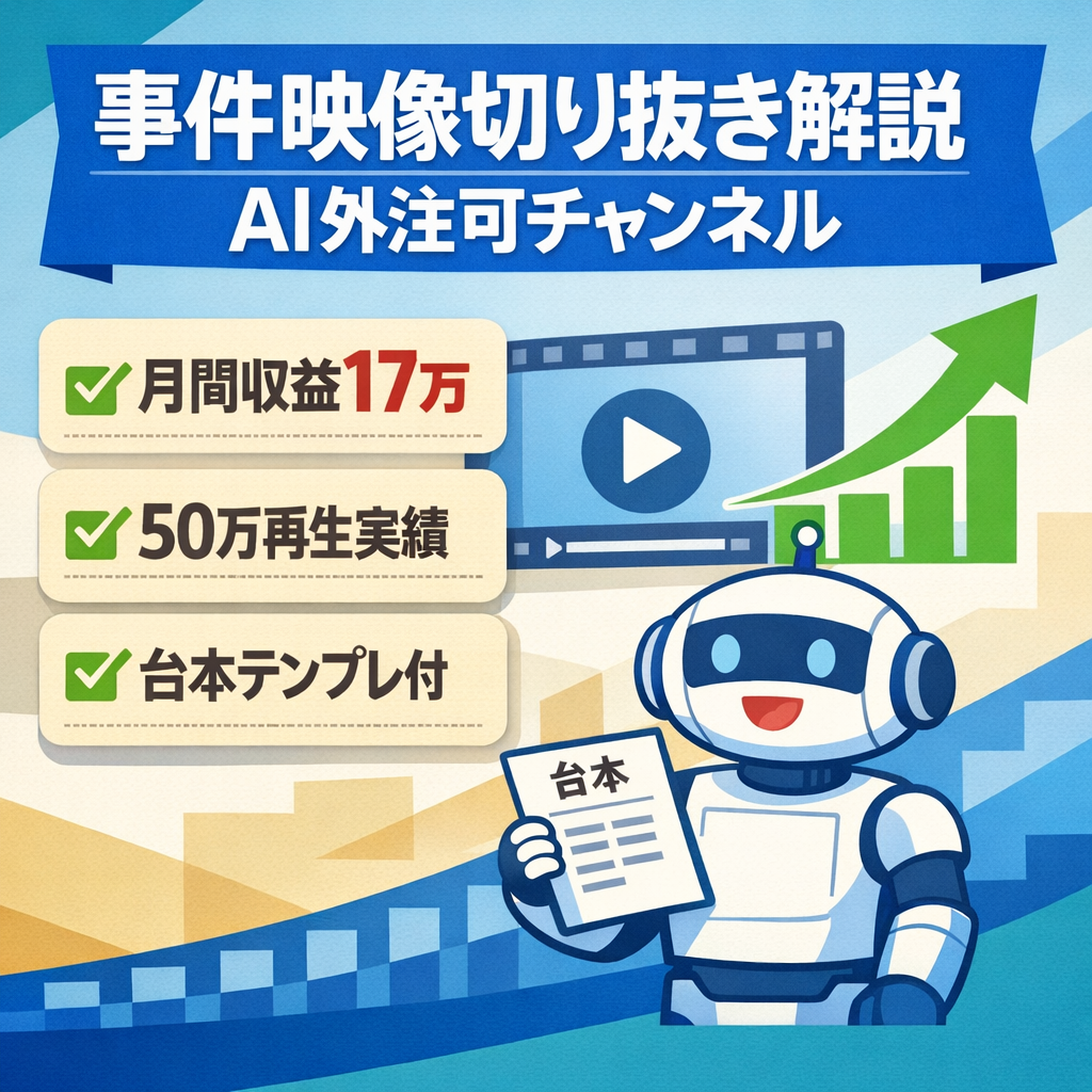 【収益右肩上がり】月間収益10万→17万｜登録者4000人超｜50万再生実績｜事件映像切り抜き 解説｜AI使用＆外注可能！