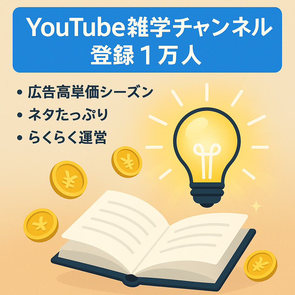 【月利10万円◎】ネタの豊富さと業務の簡易さが強み！ / 非属人 雑学系チャンネル/ 登録者数約1万人