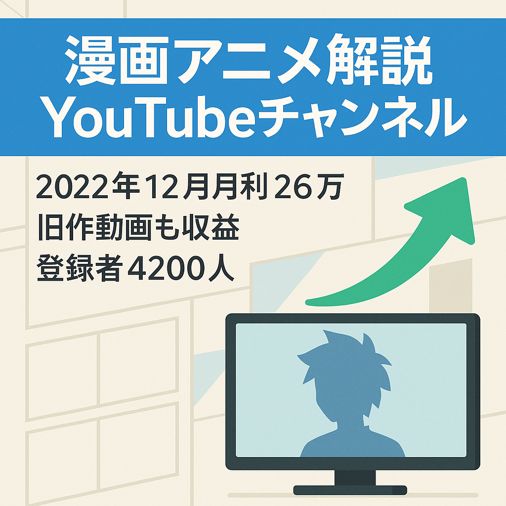 【最高月利26万】【漫画＆アニメ解説系】チャンネル登録者4200人|属人性なし顔出し不要【値段交渉歓迎