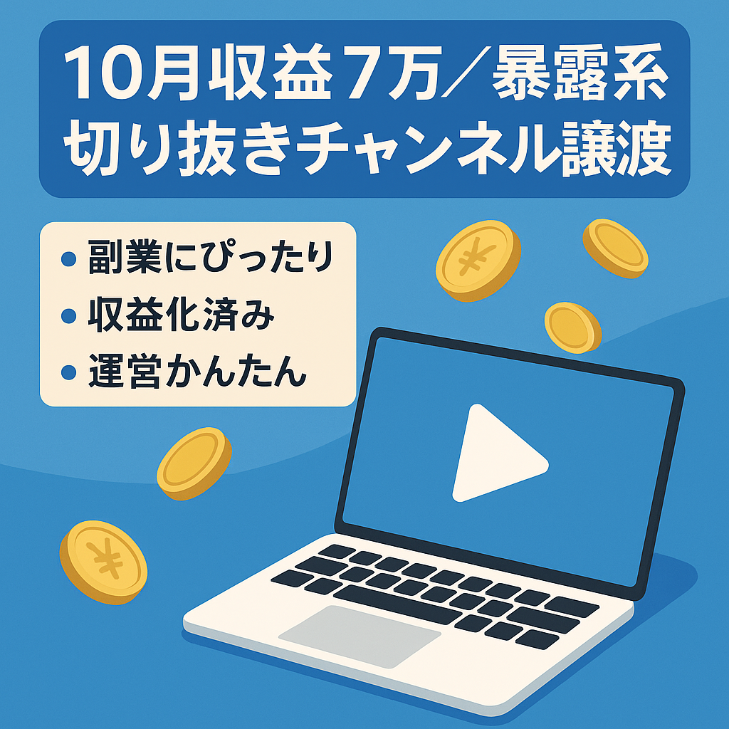 【10月収益7万円：登録者2732人】暴露系ユーチューバー切り抜きチャンネルの譲渡