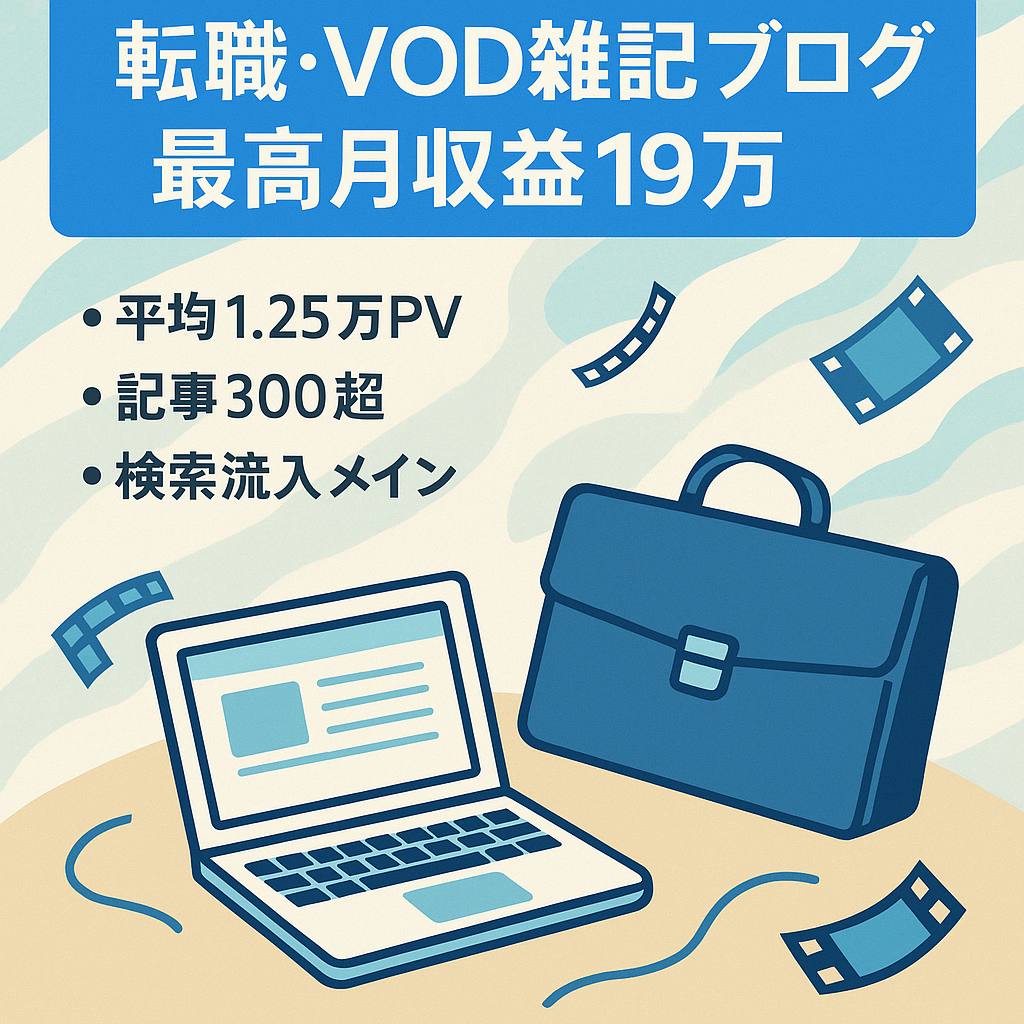 ※最終値下げ※最高収益月19万円 直近1年平均約12,500pv 転職系やVOD系記事多数 300記事以上の雑記ブログ