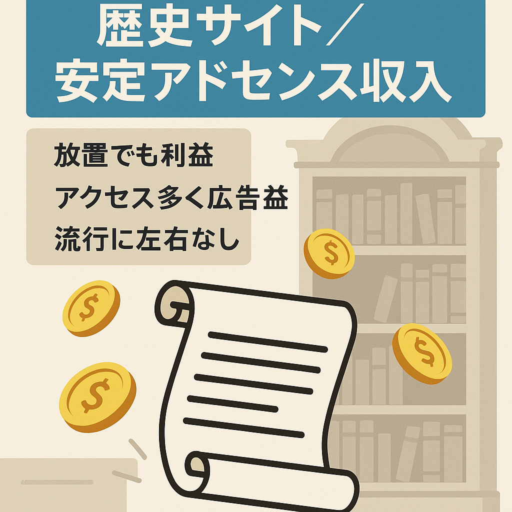 【安定したアドセンス収入・歴史サイト】記事を増やせば収入は確実にあがります！