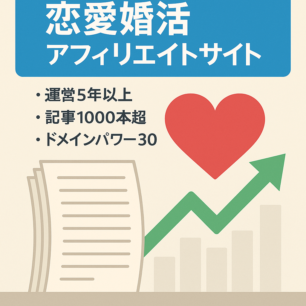 【ドメインパワー３０越え・1,000記事以上】恋愛・婚活ジャンルのアフィリエイトサイト