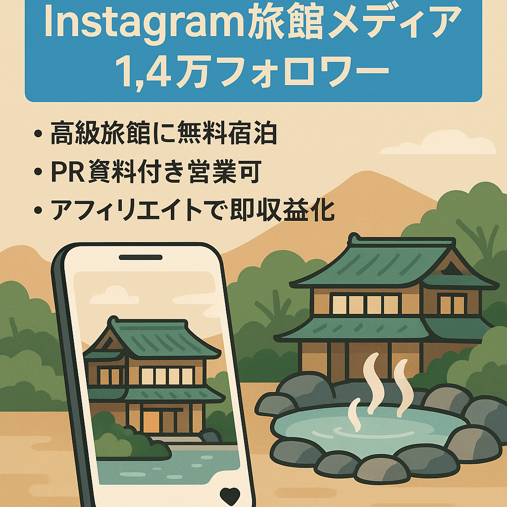 【Instagramフォロワー数1.4万人以上】ホテル・旅館系メディア（無料で宿泊可・即収益化可）