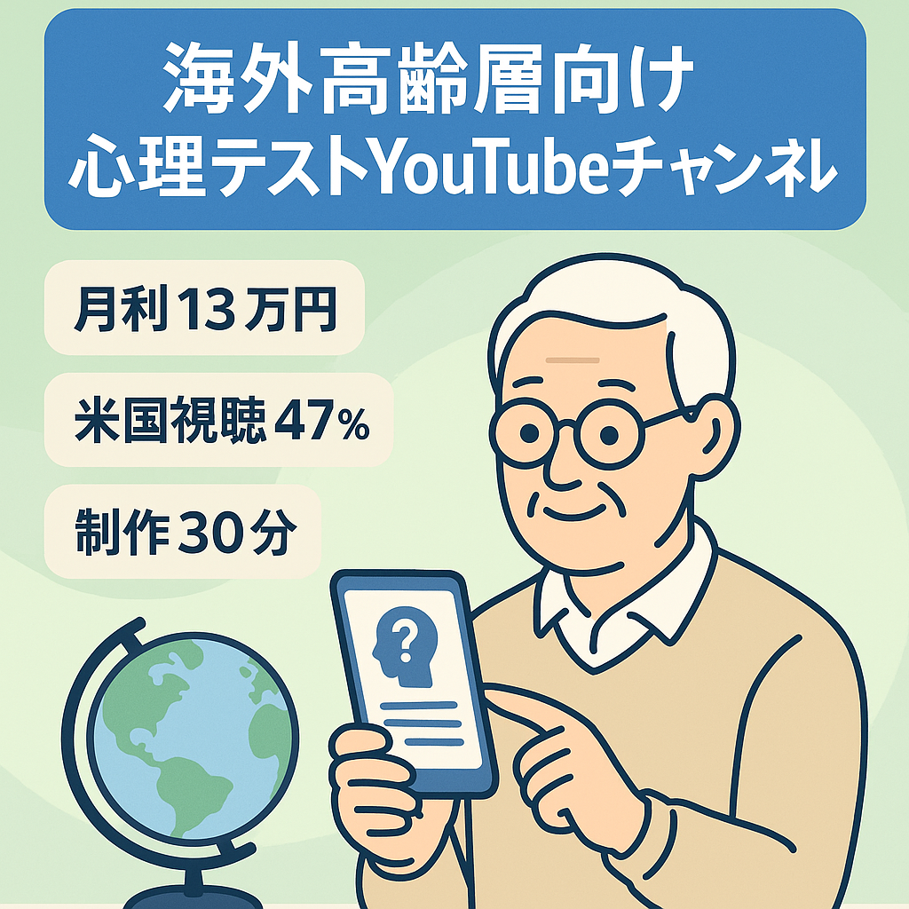 【海外高齢層 登録者5万人】月利13万円/心理テストショートYouTubeチャンネル
