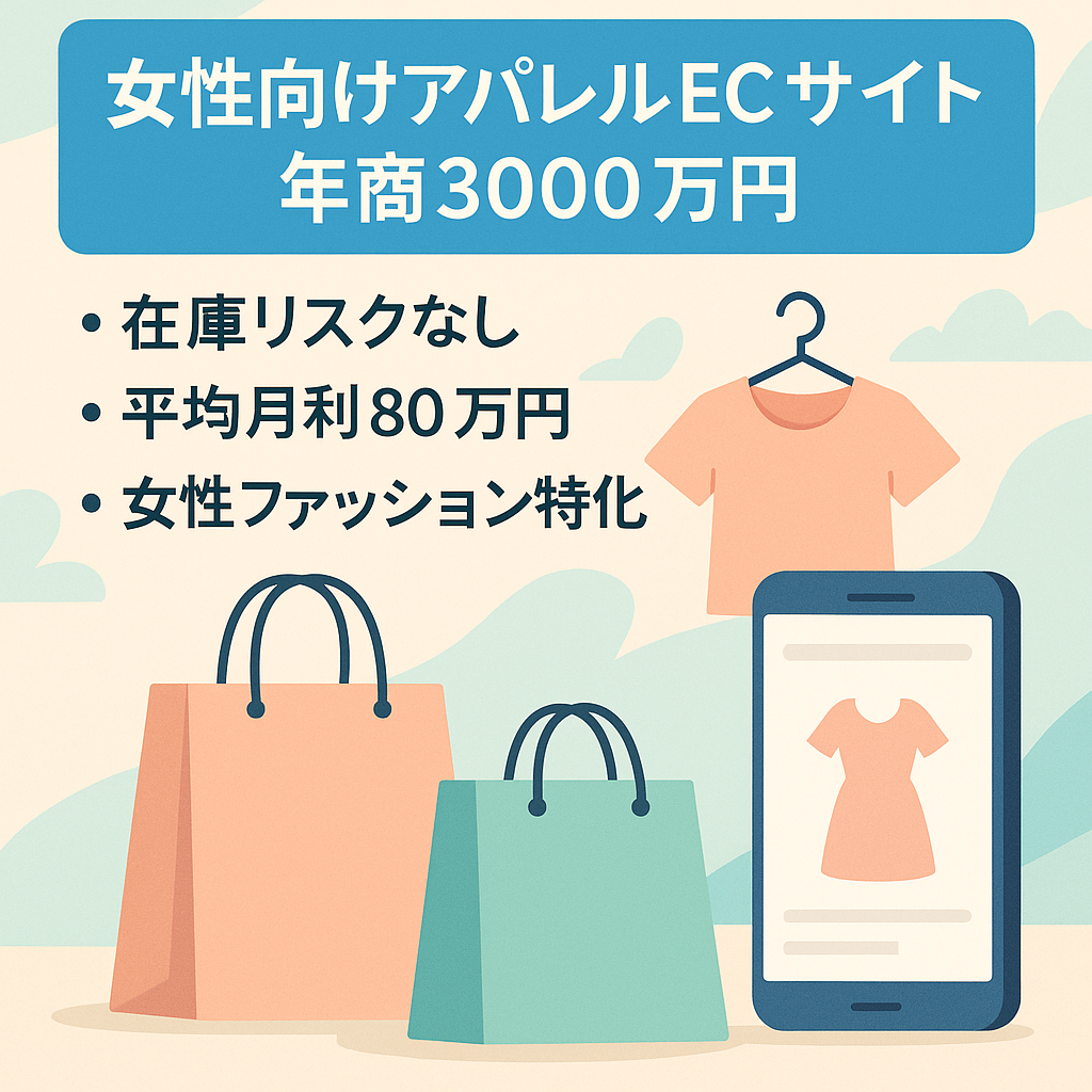 女性向けECサイト　昨年度年商3000万円　レディースアパレルサイト