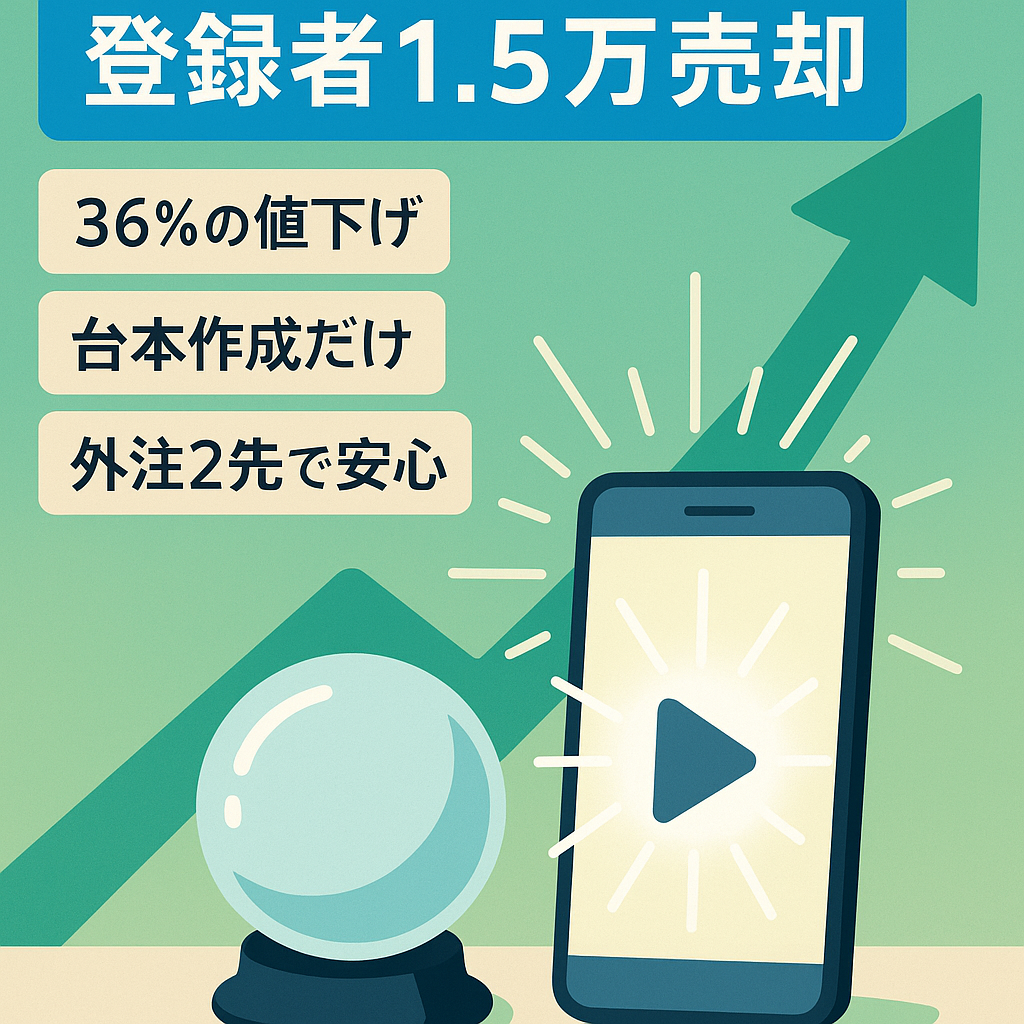【36%値下げ‼️】【属人性無し！ショート動画中心！YouTubeチャンネル登録者1.5万人以上占い系サイト】成長中！ほぼ外注化済み！