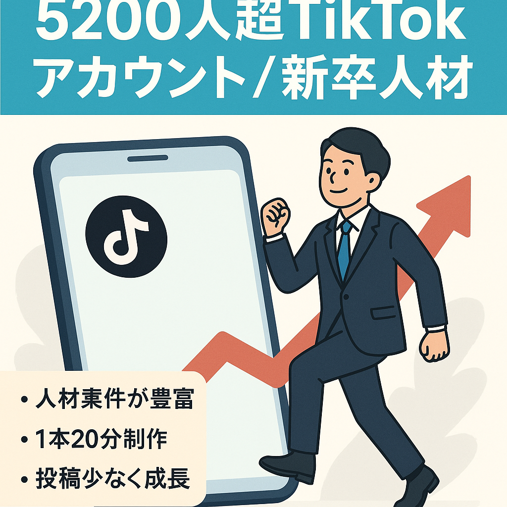 【即マネタイズ可】5200人以上フォロワーTikTokアカウント/属人性なし/新卒・人材ジャンル