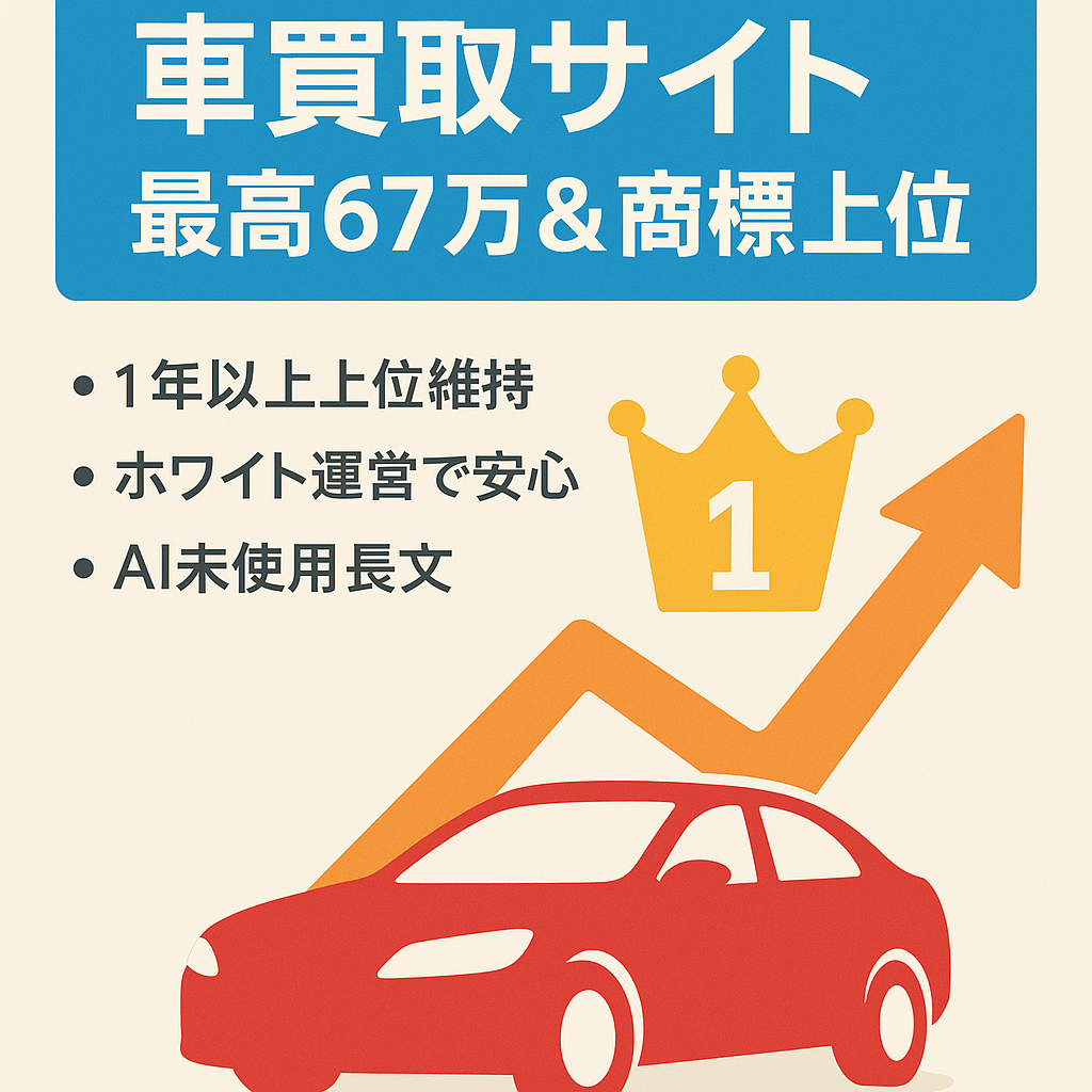 【最高67万円、利益率90％超】商標上位3位以内！上位キープ1年以上の車買取系サイト