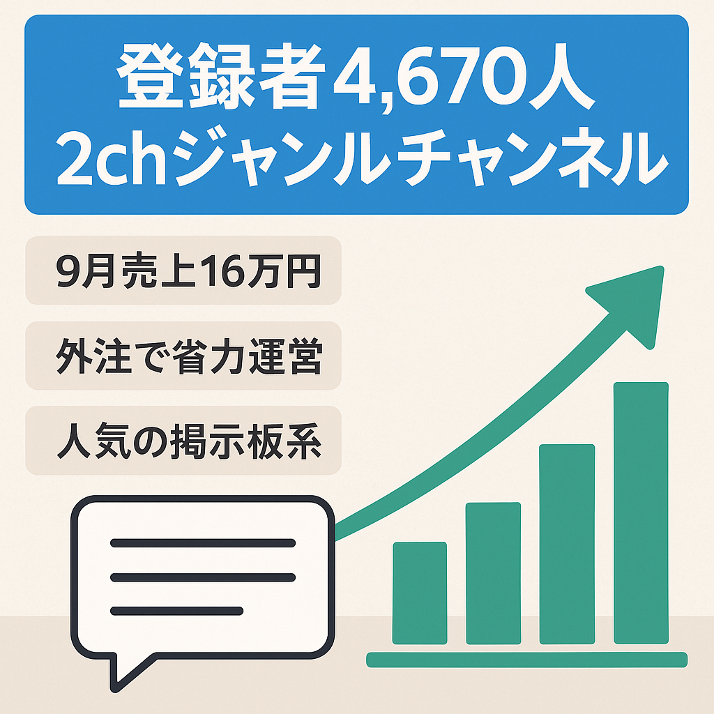 【9月売上16万円・登録者数4,670人】１名で運用可能な2chジャンルのチャンネル