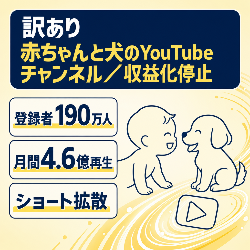 訳あり：【登録者190万人】赤ちゃんと犬のYouTubeチャンネル／48時間リアルタイム視聴6700万再生・月間2.6億再生実績あり＊訳あり　収益化停止