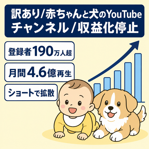 訳あり：【登録者200万人】赤ちゃんと犬のYouTubeチャンネル／48時間リアルタイム視聴6700万再生・月間2.6億再生実績あり＊訳あり　収益化停止